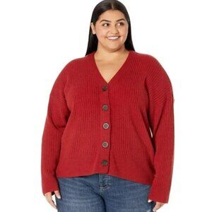Madewell Cameron Ribbed V-Neck Red Cardigan Sweater in Coziest Yarn 3X
